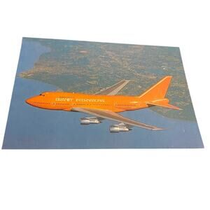 Braniff International Boeing 747 Orange Jet Postcard Vintage Airline Mint